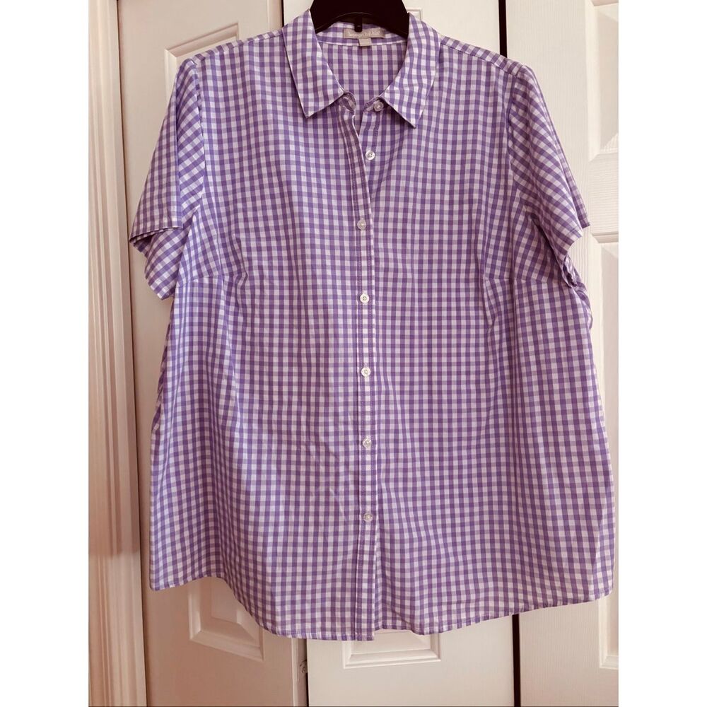 Woman Within Purple and White Gingham Shirt
